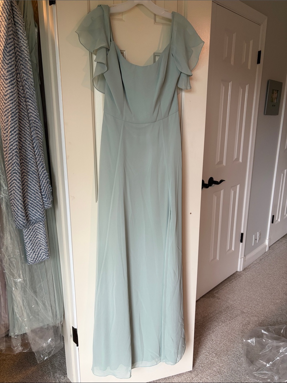 Cold Shoulder Dusty Sage DB studio formal dress